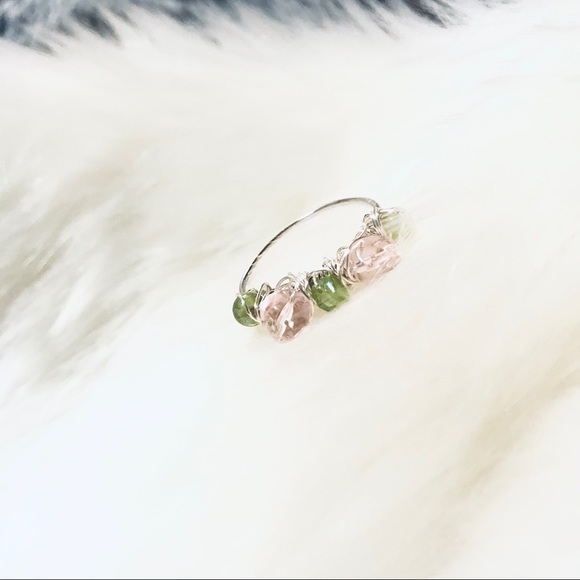 💕Lovely Handcrafted Silver Light Pink+Peridot💍 - Picture 4 of 14